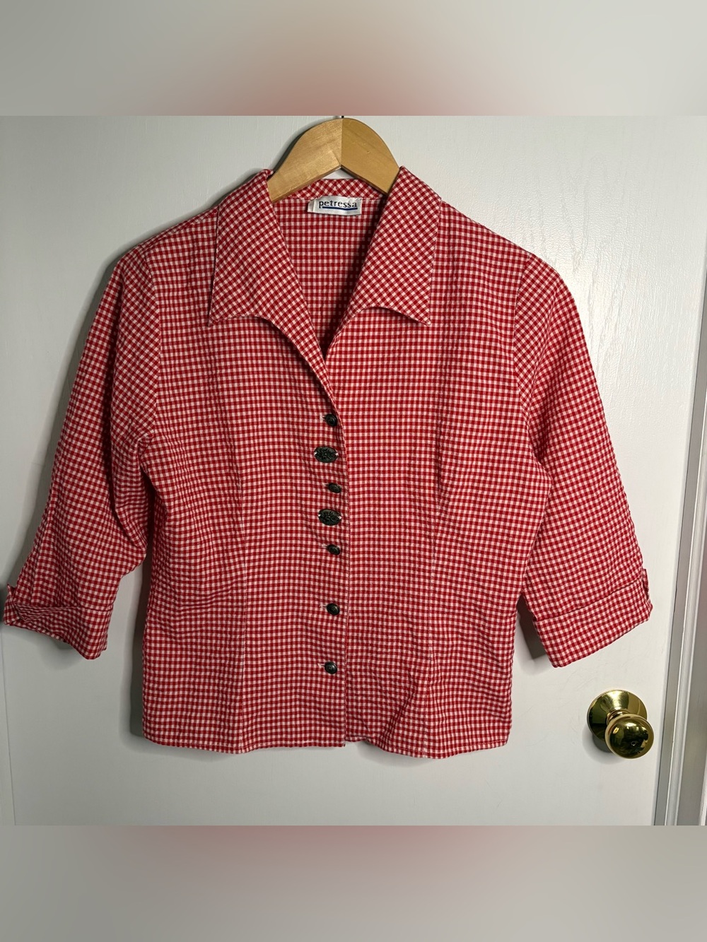 Vintage Petressa Gingham Button-Front Collared Blouse Sz 10 Rock-a-Billy Artsy